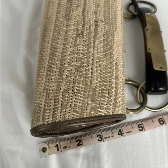 Jalda Sophisticated Tan and Brown Clutch with Woven Texture - Picture 9 of 11